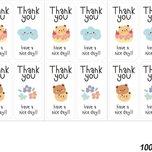 Other - 100ct Cute Thank You Stickers with 4 Different Patterns, 1.25" x 2.35"